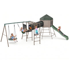 KloKick Metal Swing Set for Kids, 8-Child Backyard Playset with Swings, Climbing Ladder, 880 LBS Capacity