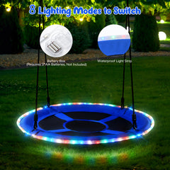 KloKick 700lbs 40" Saucer Tree Swing for Kids & Adults – Durable Outdoor Swing with LED Lights, 2 Tree Hanging Straps. Blue