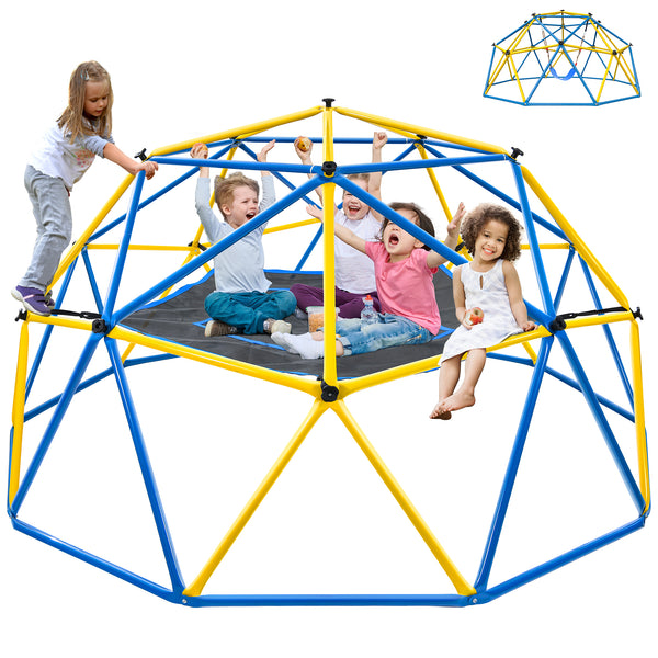 KloKick 10ft Playground Climbers Dome - Kids Jungle Gym with Monkey Bars & Swing, 800lb Capacity, Rust-Resistant