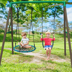 KloKick 7.5ft Heavy Duty Swing Set for Backyard, 500lbs Capacity Outdoor Metal Swing Set for Kids & Adults with Spider Swing and Belt Swing (Green)