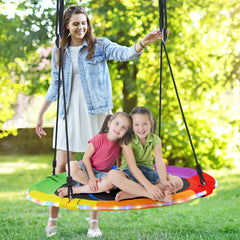 KloKick 700lbs 40" Saucer Tree Swing for Kids & Adults – Durable Outdoor Swing with LED Lights, 2 Tree Hanging Straps. Rainbow