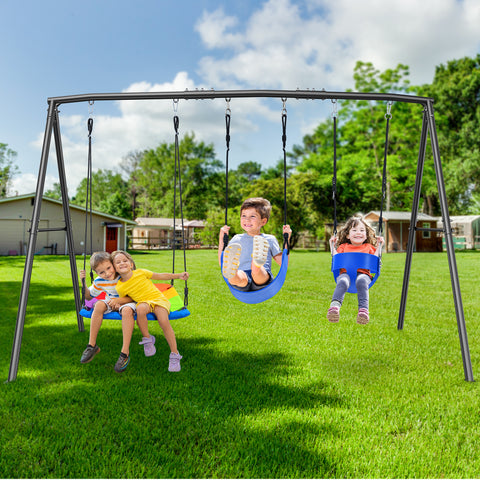 KloKick 440lbs Outdoor Swing Set for Kids – Includes Toddler Swing, Belt Swing, and Platform Swing, Metal Frame for Backyard Play