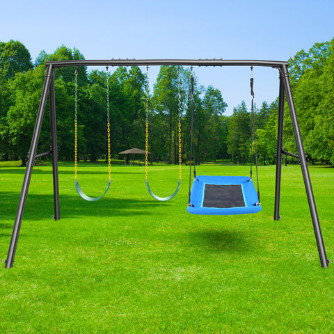 KloKick 600lbs Heavy Duty Swing Set – A-Frame Metal Swing Set with Platform Swing & 2 Belt Swings for Backyard (Black)