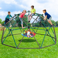 KloKick 10ft Playground Climbers Dome - Kids Jungle Gym with Swing, 800lb Capacity, Rust-Resistant(Green)