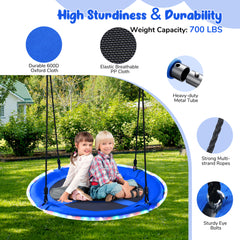 KloKick 700lbs 40" Saucer Tree Swing for Kids & Adults – Durable Outdoor Swing with LED Lights, 2 Tree Hanging Straps. Blue