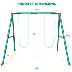 KloKick Heavy Duty A-Frame Swing Stand, 440lbs Capacity, Metal Swing Frame with 5 Hanging Hooks, for Kids and Adults, Outdoor Fun(Green)
