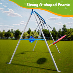 KloKick 2 Seat Metal Swing Sets, 440lbs Heavy Duty Frame with Saucer Swing and 1 Toddler Swing for Outdoor Backyard