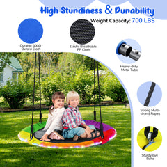 KloKick 700lbs 40" Saucer Tree Swing for Kids & Adults – Durable Outdoor Swing with LED Lights, 2 Tree Hanging Straps. Rainbow