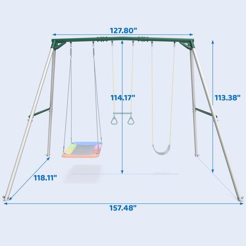 KloKick Heavy Duty Metal Swing Set for Kids & Adults, 600lb Capacity, Includes Trapeze Bar, Belt Swing & Platform Swing for Outdoor Fun
