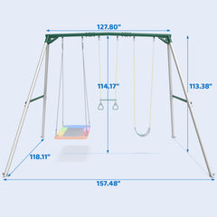 KloKick Heavy Duty Metal Swing Set for Kids & Adults, 600lb Capacity, Includes Trapeze Bar, Belt Swing & Platform Swing for Outdoor Fun
