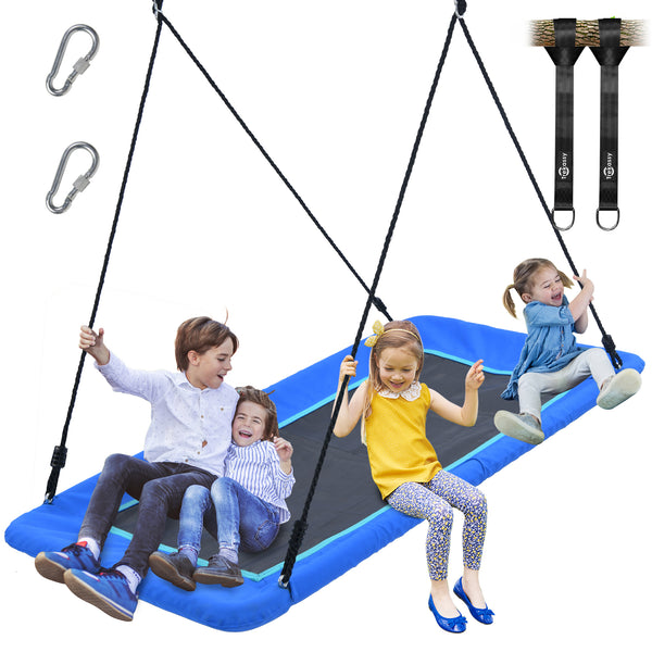 KloKick 60" 700lbs Waterproof Platform Tree Swing with Hanging Straps - for Kids & Adults, Blue