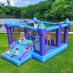 KloKick 15x12 FT Inflatable Bounce House with Slide & Blower, Large Bouncy Castle for 3–10 Year Old Kids, Outdoor Playhouse with Basketball Hoop & Safety Net, Blue