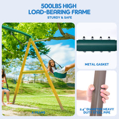 KloKick 7.5ft Heavy Duty Swing Set for Backyard, 500lbs Capacity Outdoor Metal Swing Set for Kids & Adults with Spider Swing and Belt Swing (Green)