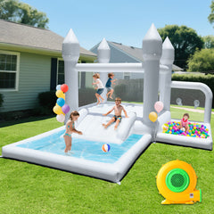 Inflatable Bounce House with Blower – 13 x 12.3 x 8.3ft Bouncy Castle with Slide, Ball Pit, Basketball Hoop for Kids Birthday, Party, Wedding, Indoor & Outdoor Use