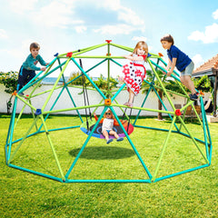 KloKick 10 ft Climbing Dome Swing Set with Saucer Swing, Durable Jungle Gym for Kids 3-12, Supports 800lbs, Rust-Resistant, Easy Assembly