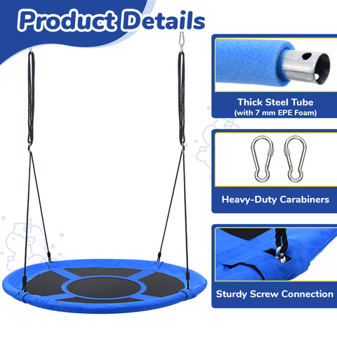 KloKick 60" Extra Large Tree Swing for Kids & Adults - 900D Oxford Waterproof Saucer Swing with 2 Hanging Straps, Blue