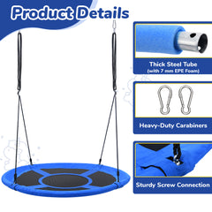 KloKick 60" Extra Large Tree Swing for Kids & Adults - 900D Oxford Waterproof Saucer Swing with 2 Hanging Straps, Blue