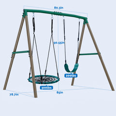 KloKick 7.5ft Heavy Duty Swing Set for Backyard, 500lbs Capacity Outdoor Metal Swing Set for Kids & Adults with Spider Swing and Belt Swing (Green)