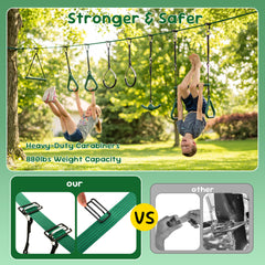 KloKick 65ft Ninja Warrior Obstacle Course for Kids – Outdoor Backyard Set with Swing, Ninja Rope, 11 Obstacles, Slackline, Jungle Gym for Tree Installation (Green)