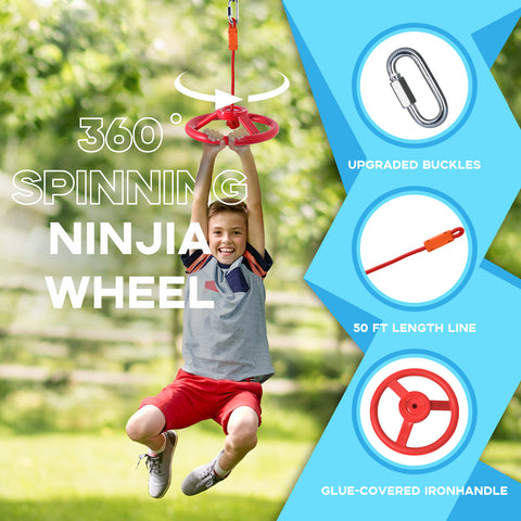 KloKick 50ft Ninja Warrior Obstacle Course with Slackline Monkey Bars and Saucer Swing