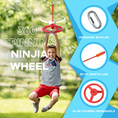 KloKick 50ft Ninja Warrior Obstacle Course with Slackline Monkey Bars and Saucer Swing