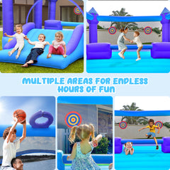 KloKick 15x12 FT Inflatable Bounce House with Slide & Blower, Large Bouncy Castle for 3–10 Year Old Kids, Outdoor Playhouse with Basketball Hoop & Safety Net, Blue