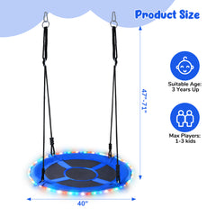 KloKick 700lbs 40" Saucer Tree Swing for Kids & Adults – Durable Outdoor Swing with LED Lights, 2 Tree Hanging Straps. Blue