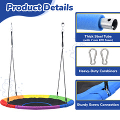 KloKick 60" Extra Large Tree Swing for Kids & Adults - 900D Oxford Waterproof Saucer Swing with 2 Hanging Straps, Rainbow