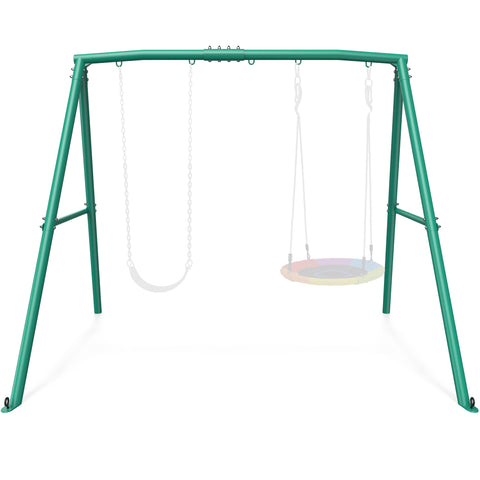 KloKick Heavy Duty A-Frame Swing Stand, 440lbs Capacity, Metal Swing Frame with 5 Hanging Hooks, for Kids and Adults, Outdoor Fun(Green)