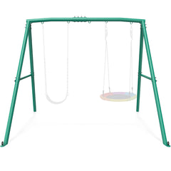 KloKick Heavy Duty A-Frame Swing Stand, 440lbs Capacity, Metal Swing Frame with 5 Hanging Hooks, for Kids and Adults, Outdoor Fun(Green)