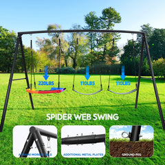 KloKick 500lb Heavy Duty Backyard Swing Set with Saucer Swing & 2 Belt Swings, Safe & Sturdy Playground Equipment for Family, Ideal for Gardens, Yards & Patios