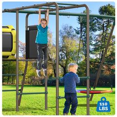 KloKick 5-in-1 Heavy Duty Metal Swing Set for Kids Backyard, with Slide, Monkey Bars, Saucer Swing & Tunnel, ASTM Safety Certified, Ages 3-12, 660lbs Capacity