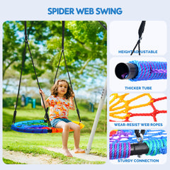 KloKick 7.5ft Heavy Duty Swing Set for Backyard, 500lbs Capacity Outdoor Metal Swing Set for Kids & Adults with Spider Swing and Belt Swing (Rainbow)