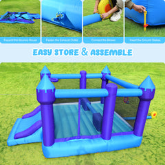 KloKick 15x12 FT Inflatable Bounce House with Slide & Blower, Large Bouncy Castle for 3–10 Year Old Kids, Outdoor Playhouse with Basketball Hoop & Safety Net, Blue