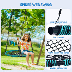 KloKick 7.5ft Heavy Duty Swing Set for Backyard, 500lbs Capacity Outdoor Metal Swing Set for Kids & Adults with Spider Swing and Belt Swing (Green)