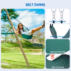 KloKick 7.5ft Heavy Duty Swing Set for Backyard, 500lbs Capacity Outdoor Metal Swing Set for Kids & Adults with Spider Swing and Belt Swing (Green)