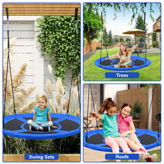KloKick 60" Extra Large Tree Swing for Kids & Adults - 900D Oxford Waterproof Saucer Swing with 2 Hanging Straps, Blue
