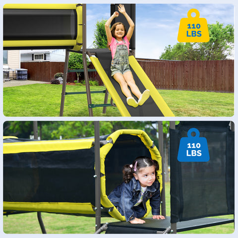 KloKick 5-in-1 Heavy Duty Metal Swing Set for Kids Backyard, with Slide, Monkey Bars, Saucer Swing & Tunnel, ASTM Safety Certified, Ages 3-12, 660lbs Capacity