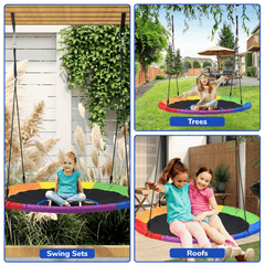 KloKick 60" Extra Large Tree Swing for Kids & Adults - 900D Oxford Waterproof Saucer Swing with 2 Hanging Straps, Rainbow