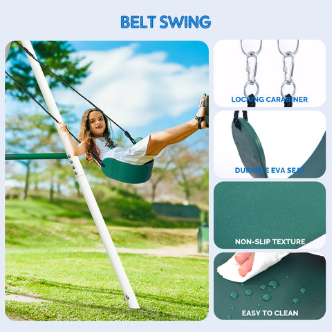 KloKick 7.5ft Heavy Duty Swing Set for Backyard, 500lbs Capacity Outdoor Metal Swing Set for Kids & Adults with Spider Swing and Belt Swing (Rainbow)