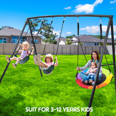 KloKick 500lb Heavy Duty Backyard Swing Set with Saucer Swing & 2 Belt Swings, Safe & Sturdy Playground Equipment for Family, Ideal for Gardens, Yards & Patios