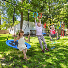 KloKick 65ft Ninja Warrior Obstacle Course for Kids – Outdoor Backyard Set with Swing, Ninja Rope, 11 Obstacles, Slackline, Jungle Gym for Tree Installation