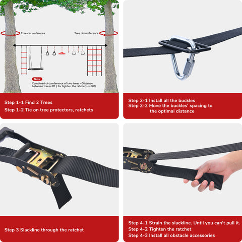 KloKick 50ft Ninja Warrior Obstacle Course for Kids - Outdoor Backyard Adventure Set with Swing, 10 Accessories, Weather-Proof Design, and Slackline for Jungle Gym Fun