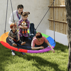 KloKick 60" Extra Large Tree Swing for Kids & Adults - 900D Oxford Waterproof Saucer Swing with 2 Hanging Straps, Rainbow