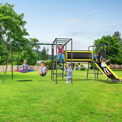 KloKick 5-in-1 Heavy Duty Metal Swing Set for Kids Backyard, with Slide, Monkey Bars, Saucer Swing & Tunnel, ASTM Safety Certified, Ages 3-12, 660lbs Capacity