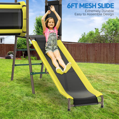 KloKick 5-in-1 Heavy Duty Metal Swing Set for Kids Backyard, with Slide, Monkey Bars, Saucer Swing & Tunnel, ASTM Safety Certified, Ages 3-12, 660lbs Capacity