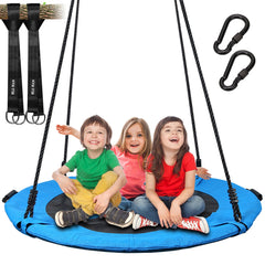 KLOKICK 40" 700lb Saucer Tree Swing for Kids Adults with 2pcs 10ft Tree Hanging Straps, Steel Frame and Adjustable Ropes--Blue