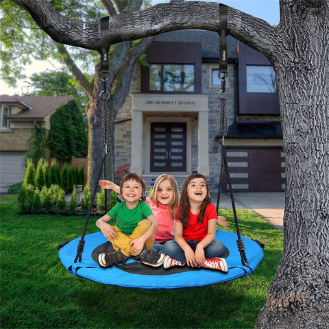 KLOKICK 40" 700lb Saucer Tree Swing for Kids Adults with 2pcs 10ft Tree Hanging Straps, Steel Frame and Adjustable Ropes--Blue