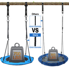 KLOKICK 40" 700lb Saucer Tree Swing for Kids Adults with 2pcs 10ft Tree Hanging Straps, Steel Frame and Adjustable Ropes--Blue