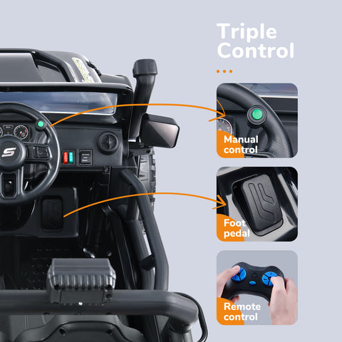 12V 3 Speeds Black Ride On Car with Parental Seat